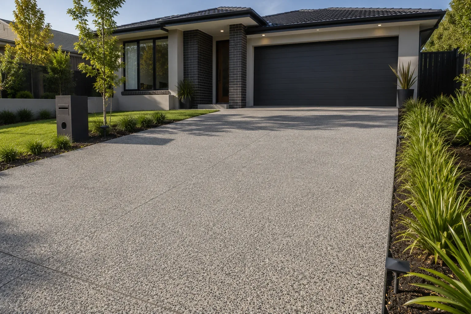 Concrete driveway finished alongside newer Eight Mile Plains development