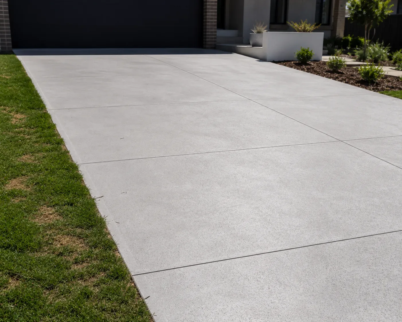 Wide concrete driveway with a smooth finish