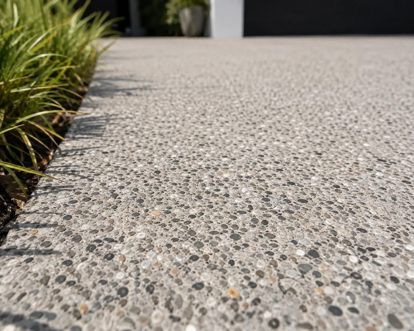 Close-up of an exposed aggregate concrete surface